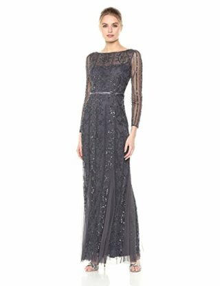 Adrianna Papell Maxi-Kleid, Abendkleid mit Perlen, Grau