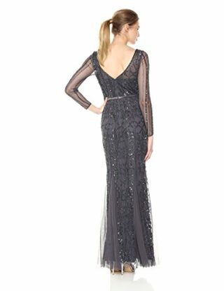 Adrianna Papell Maxi-Kleid, Abendkleid mit Perlen, Grau