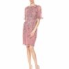Adrianna Papell Midi Cocktailkleid mit Blumenperlen, Pink