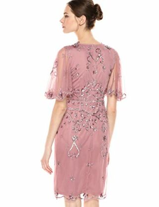 Adrianna Papell Midi Cocktailkleid mit Blumenperlen, Pink