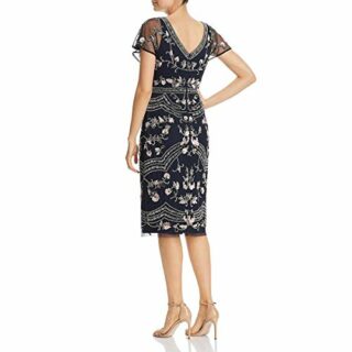Adrianna Papell Midi Kleid mit Perlenstickerei, Blau