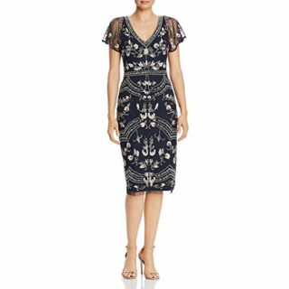 Adrianna Papell Midi Kleid mit Perlenstickerei, Blau