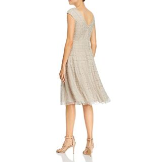 Adrianna Papell Midi-Perlenkleid Abendkleid, Silber