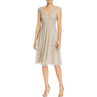 Adrianna Papell Midi-Perlenkleid Abendkleid, Silber