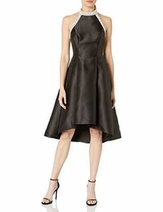 Adrianna Papell Neckholder Abend Kleid mit Perlen, Schwarz