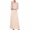 Adrianna Papell Perlenbesetztes langes Abendkleid, Beige
