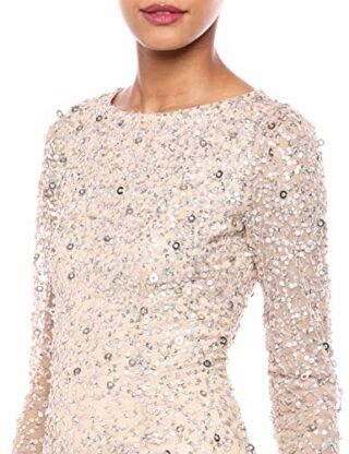 Adrianna Papell Perlenbesetztes langes Abendkleid, Beige