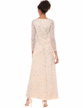 Adrianna Papell Perlenbesetztes langes Abendkleid, Beige