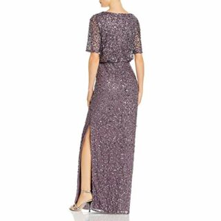 Adrianna Papell Perlenbesetztes langes Abendkleid, Braun
