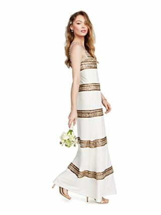 Adrianna Papell Perlenbesetztes langes Kleid, Abendkleid, Beige