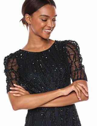 Adrianna Papell Perlenbesetztes langes Kleid, Abendkleid, Schwarz