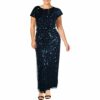 Adrianna Papell Perlenblusenkleid mit kurzen Ärmeln, Blau