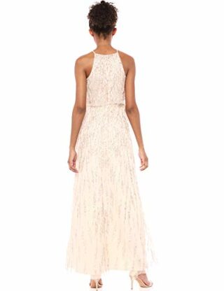 Adrianna Papell Perlenlanges Kleid Abendkleid, Beige