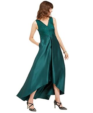 Adrianna Papell Plissiertes Hi Low Mikado-Kleid, Grün