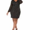 Adrianna Papell Plus Size Perlen-Cocktailkleid, Abendkleid, Schwarz