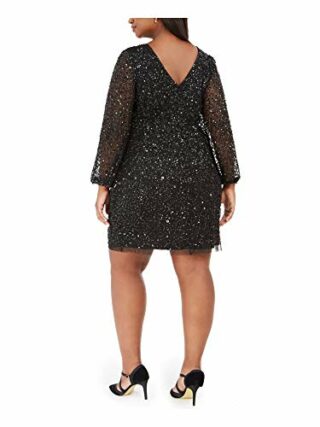 Adrianna Papell Plus Size Perlen-Cocktailkleid, Abendkleid, Schwarz