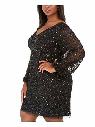 Adrianna Papell Plus Size Perlen-Cocktailkleid, Abendkleid, Schwarz