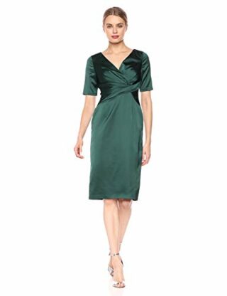 Adrianna Papell Satin Wrap Cocktail Kleid, Grün