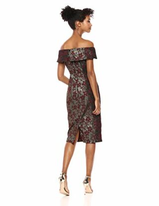 Adrianna Papell Schulterfreies Metallic Jacquard Etuikleid, Schwarz