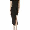 Adrianna Papell Schulterfreies Midi-Smoking-Kleid mit Schlitz, Abendkleid, Schwarz