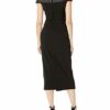 Adrianna Papell Schulterfreies Midi-Smoking-Kleid mit Schlitz, Abendkleid, Schwarz