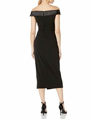 Adrianna Papell Schulterfreies Midi-Smoking-Kleid mit Schlitz, Abendkleid, Schwarz