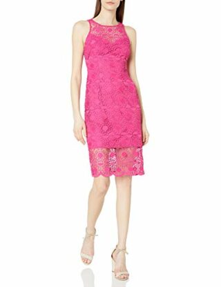 Adrianna Papell Sunrise Lace Illusion Sheath Abendkleid, Pink