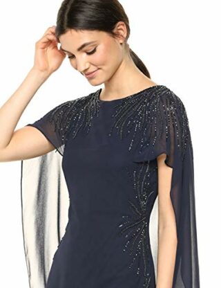 Adrianna Papell Transparentes Cape-Kleid mit Perlenakzenten, Blau
