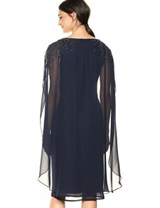 Adrianna Papell Transparentes Cape-Kleid mit Perlenakzenten, Blau