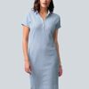 Alba Moda Knielanges Kleid, Kurzarm mit Hemdkragen, Blau