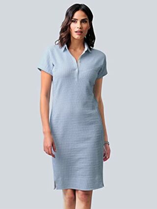 Alba Moda Knielanges Kleid, Kurzarm mit Hemdkragen, Blau