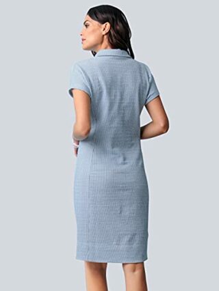 Alba Moda Knielanges Kleid, Kurzarm mit Hemdkragen, Blau
