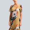 Alba Moda Knielanges Kleid aus Viskose, Halbarm, Braun