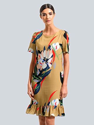 Alba Moda Knielanges Kleid aus Viskose, Halbarm, Braun