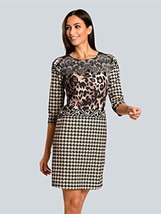 Alba Moda Knielanges Kleid mit 3/4-Ärmel, Braun