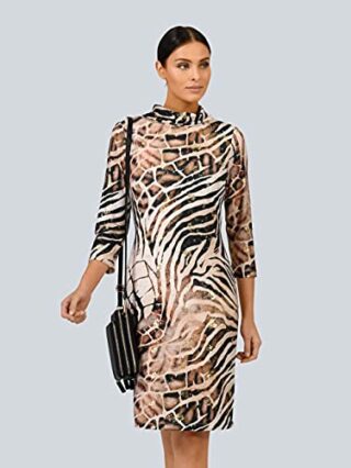 Alba Moda Knielanges Kleid mit 3/4-Ärmel und Rollkragen, Braun