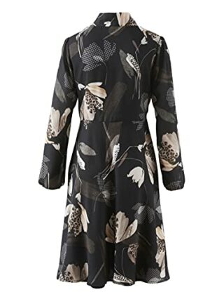 Alba Moda Knielanges Kleid mit Hemdkragen, Langarm, Schwarz