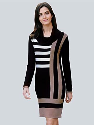 Alba Moda Knielanges Kleid mit Rollkragen, Langarm, Schwarz