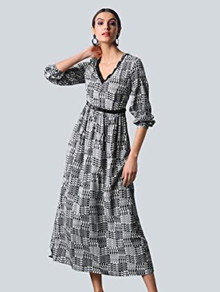 Alba Moda Maxi Kleid aus Viskose, Langarm, Grau