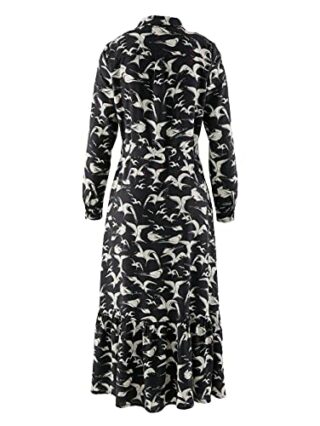 Alba Moda Maxi Kleid mit Hemdkragen, Langarm, Grau