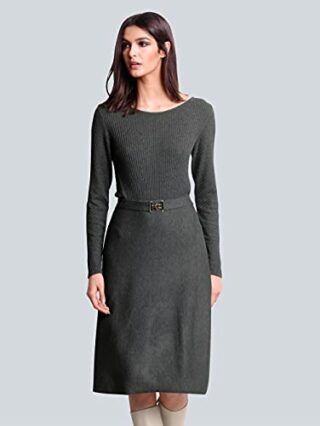 Alba Moda Midi Kleid aus Viskose, Langarm, Grau