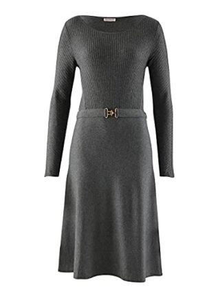 Alba Moda Midi Kleid aus Viskose, Langarm, Grau