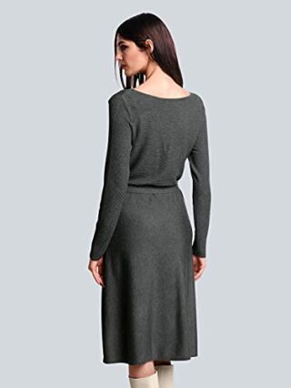 Alba Moda Midi Kleid aus Viskose, Langarm, Grau