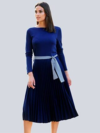 Alba Moda Midi Kleid aus Viskose, Langarm, Schwarz