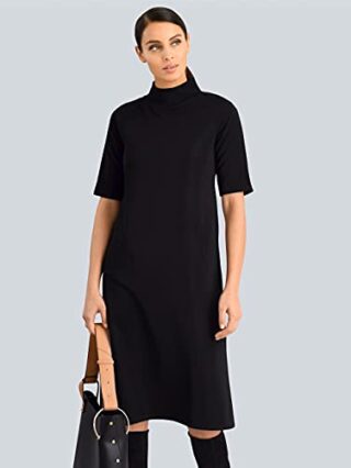 Alba Moda Midi Kleid mit 3/4-Ärmel und Stehkragen, Schwarz