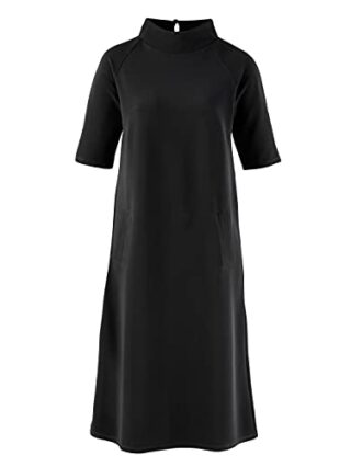 Alba Moda Midi Kleid mit 3/4-Ärmel und Stehkragen, Schwarz