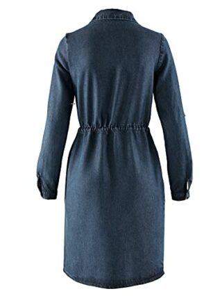 Alba Moda Midi Kleid mit Hemdkragen, Langarm, Blau
