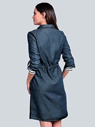 Alba Moda Midi Kleid mit Hemdkragen, Langarm, Blau
