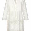 Alba Moda Strandtunika mit Spitze, Langarm, Weiß