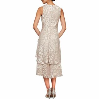 Alex Evenings Chiffon-Kleid in Tee-Länge mit Schal, Beige